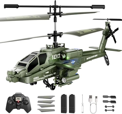 XIKOTEC RC Helicopter, Remote Control Helicopter Toy for Kids, Beginners and Adults with Altitude Hold, Gyro & LED Light, 2 Batteries & USB-C Charging, Gift for Boys Ages 8-12 (Green)