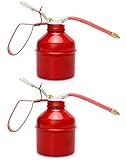 QWORK Oil Can, 12 OZ (400ML) Capacity Manual Pump Oil Can, Steel Pistol Type Oiler Can, Red, Flexible Tube, 2 Pack