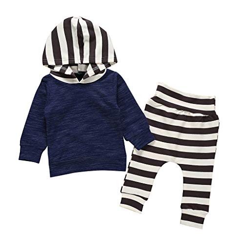 Baby Girls Floral Hoodie+ Stripe Pant Set Leggings 2 Piece Outfits(Black,6-12 Months)