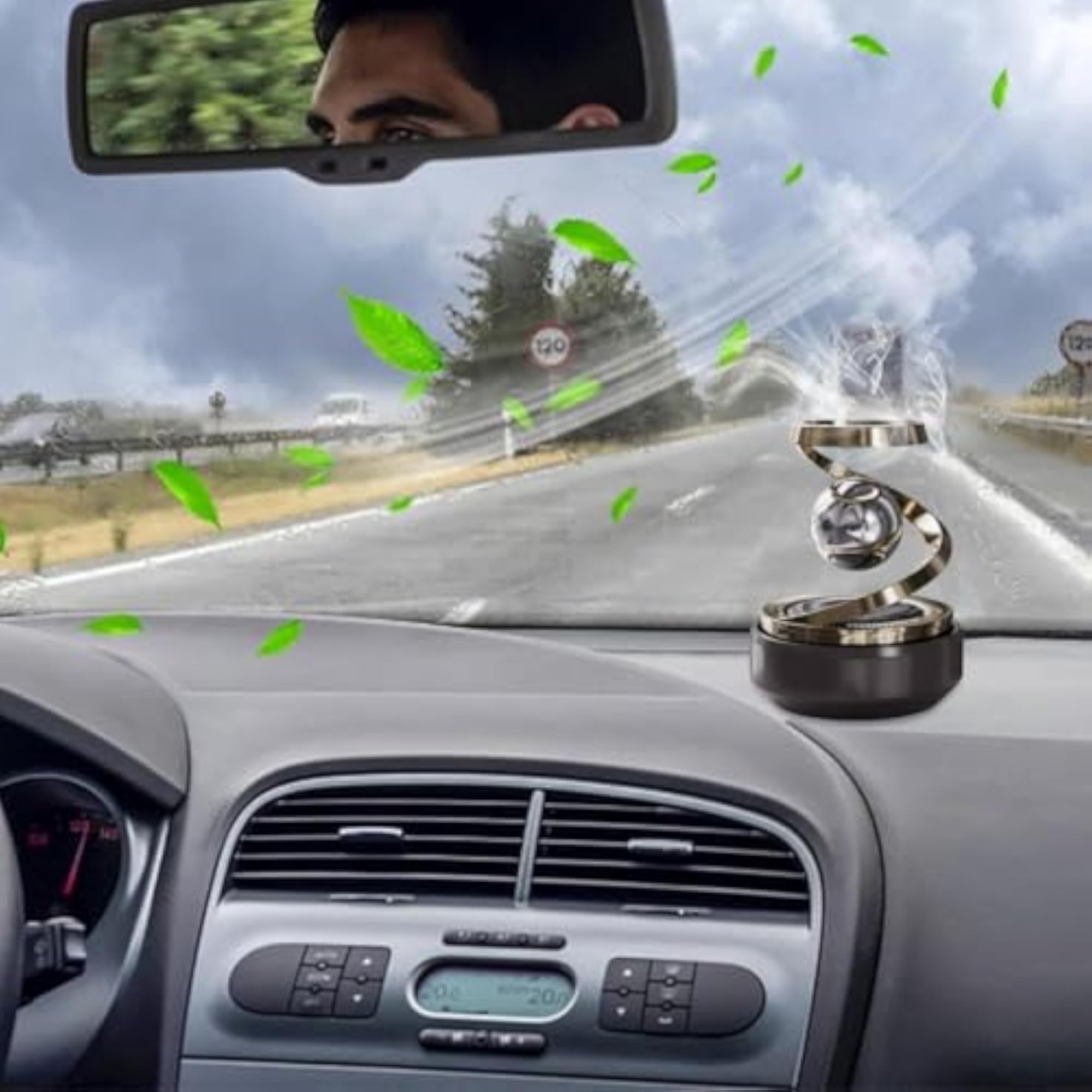 Solar Rotating Car Air Freshener, Refillable Aromatherapy Diffuser