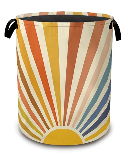 Colorful Boho Laundry Basket,Sunrise Rainbow Collapsible Laundry Baskets with Handles,Waterproof