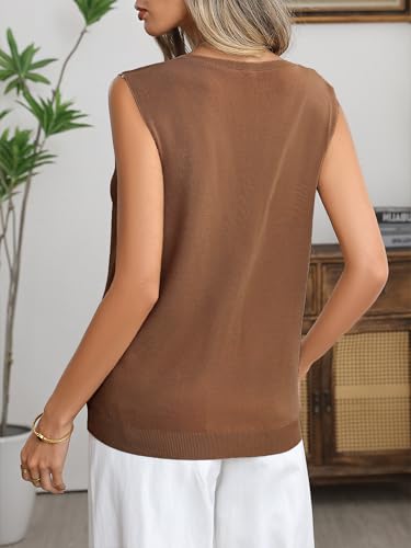 Magibag Women's Sleeveless Sweater Tank Tops 2026 Summer V Neck Ribbed Knit Tops Casual Loose Fit Tank (Large, Brown) — view 2