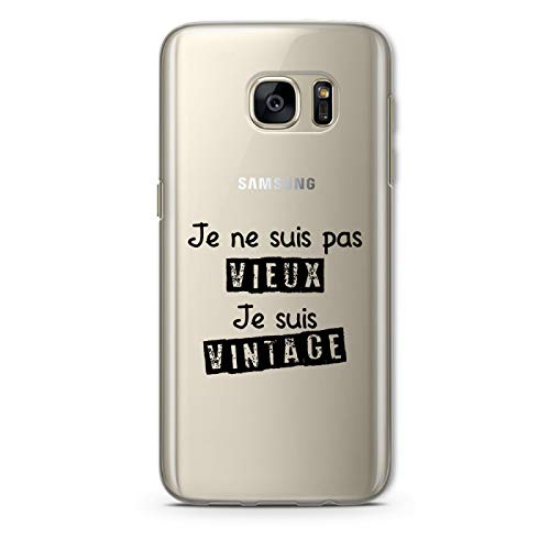 ZOKKO Case for Samsung S7 Edge Je ne suis Pas Vieux Je suis Vintage Transparent Soft Black Ink