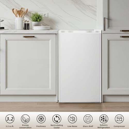 Image of Antarctic Star 3.2 Cu.Ft.Compact Refrigerator with Freezer, Mini Fridge Single Door with Adjustable Thermostat,Removable Glass Shelves for Apartment,Dorm,Office,Kitchen,WHITE