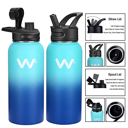 Werewolves 32 Oz Insulated Water Bottle With Paracord Handles & Strap & Straw Lid & Spout Lid,Reusable Wide Mouth Vacuum Stainless Steel Water Bottle For Adults (New-Ocean, 32 Oz) #TOP4