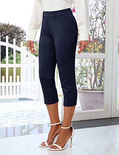 Davena Women's 2023 Summer Dressy Capris Dress Pants Business Casual Slim Fit Lightweight Office, Navy, M #TOP4