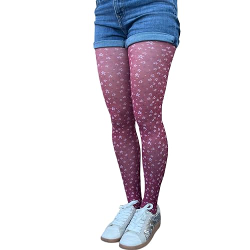 Burgundy Heart and Flower Pattern Tights For All Women4