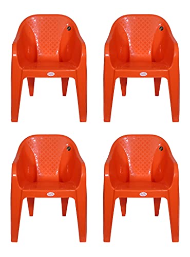Image of PETALS Plastic Chairs Set of 4 Without Cushion | Arm Chair for Drawing /Living Room | Armchairs for Home /Office /Garden /Indoor & Outdoor | Cap Upto 150 Kgs | Orange, 4 Pcs, Bravo | 3 Years Warranty