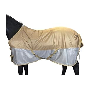 BARN & STABLE Breathable and UV Protective Tear-Resistant Mesh Horse Fly Sheet Comfy Equine Summer Sheet with Removable Web Leg Straps (Gold Silver, 75 in)