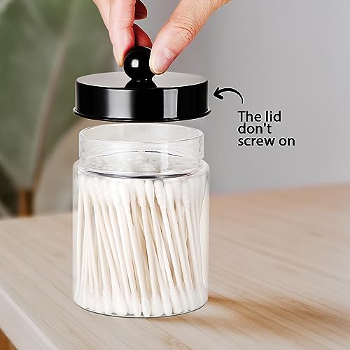 Amolliar Apothecary Jars Bathroom Vanity Storage Organizer Set -Countertop Canister Plastic Acrylic Jar - Farmhouse Decor Qtip Holder for Cotton Swabs,Makeup Sponges,Flossers,Paper Clips-Black (6) - Thumbnail 7