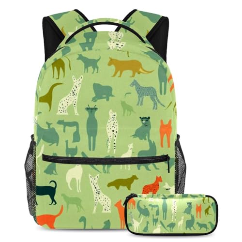 Sac à dos vert silhouette animal avec trousse assortie pour adolescents