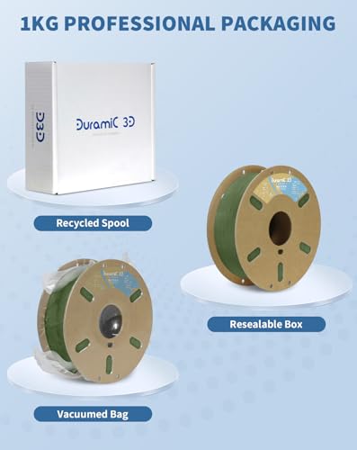Image of DURAMIC 3D Matte PLA Filament 1.75mm Olive Green, 1kg Cardboard Spool Matte Finish 3D Printer Filament PLA 1.75mm Dimensional Accuracy 99% + /- 0.03 mm, Printing with FDM 3D Printer
