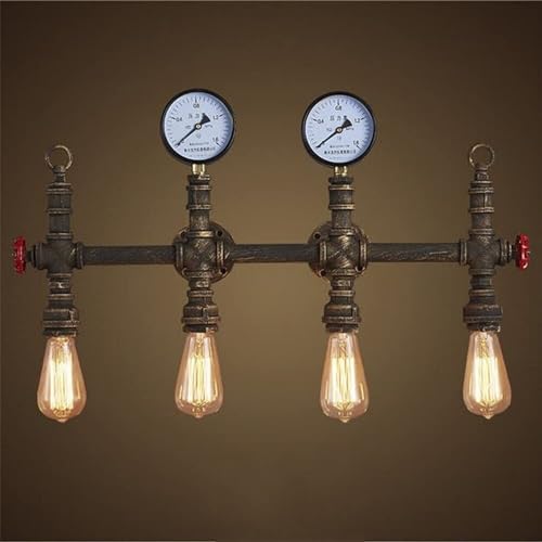 28' Wide Wall Light Industrial Pipe with Red Valve Style Wall Sconce in Rust Finish Sconce Mounted Lamp Indoor Decoration