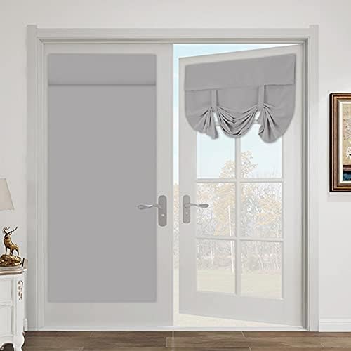 French Door Curtains Tie Up Curtains Blackout Single Thermal Door Curtain Tape Top Small Window Curtains 26 x 68 Inches Grey Beige 1 Panel