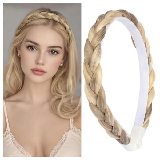 DIGUAN Headband Synthetic Hair Plaited Headband Braid Braided Without Teeth Hair Band Accessories for Women Girl Wide 0.6 Inch (Buttered Toast)
