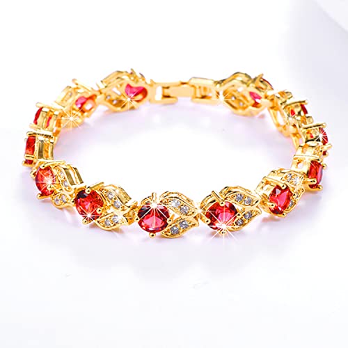 U7 Ruby Tennis Bracelet 18K Gold Plated Wrist Link Red Cubic Zircon Gem Crystal Bracelets For Women Teen Girls, Fit Wrist 160-200Mm #TOP2