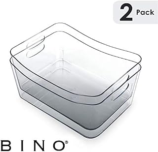 BINO Clear Plastic Storage Bin with Handles - Plastic Storage Bins for Kitchen