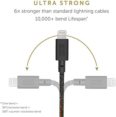 Native Union Kabel NIGHT  bardzo mocny wzmocniony 3 m [certyfikat MFi] kabel do ładowania Lightning na USB z obciążonym węzłem, kompatybilny z iPhone'em/iPadem (Cosmos)