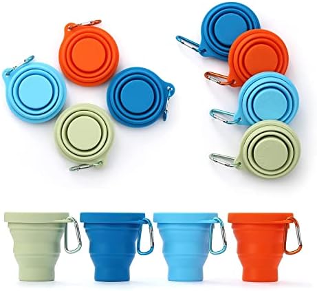 GUANCI Silicone Collapsible Travel Cup Set, 4 Pack Silicone Folding Camping Cup with Lids, Expandable Drinking Cup Sets, Portable, Dishwasher Safe for Outdoor Hiking Travel