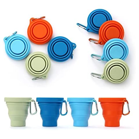 GUANCI Silicone Collapsible Travel Cup, Silicone Folding Camping Cup 4Pack with Lids, Expandable Drinking Cup Sets, Portable, Dishwasher Safe for Outdoor Hiking Travel Cover