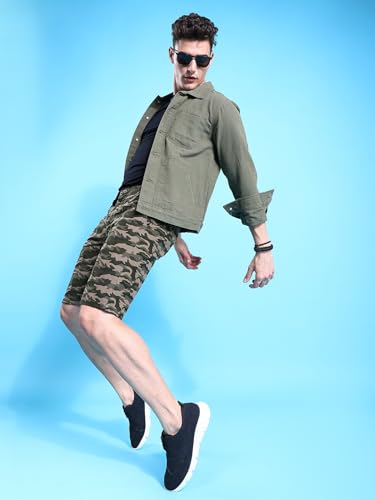 Image of The Indian Garage Co Men Slim Fit Solid Mid-Rise Woven Shorts