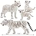 Gemini&Genius White Tiger Family Set Realistic Animal Figurines with Cub, Safari Animals Family Playset Figures, Educational Wildlife World Models, Cake Toppers Christmas Birthday Gift for Kids