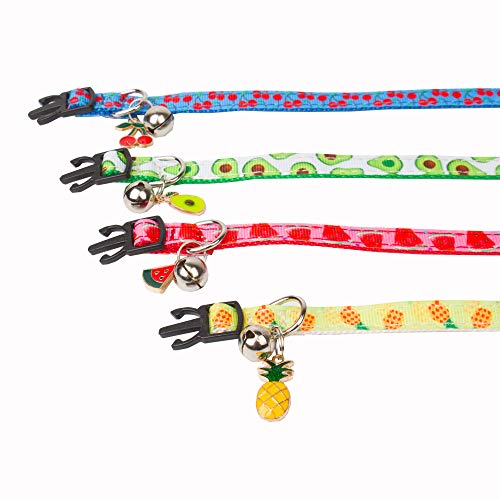 Adoggygo Breakaway Cat Collar With Bell, 4 Pack Summer Fruit Style Kitten Collar Adjustable Cat Collars For Kitten Kitty Cat #TOP1