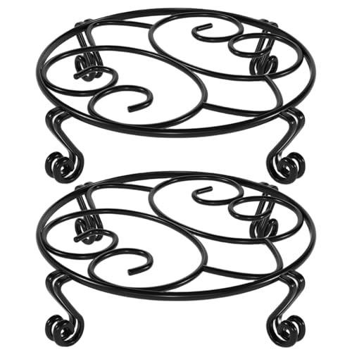 2PCS Wrought Iron Plant Stand, 12 Inch Heavy Duty Rustproof Flower Pot Stand, Vintage Style Round Plant Support Rack for Patio Garden Indoor Outdoor Decor, Stands