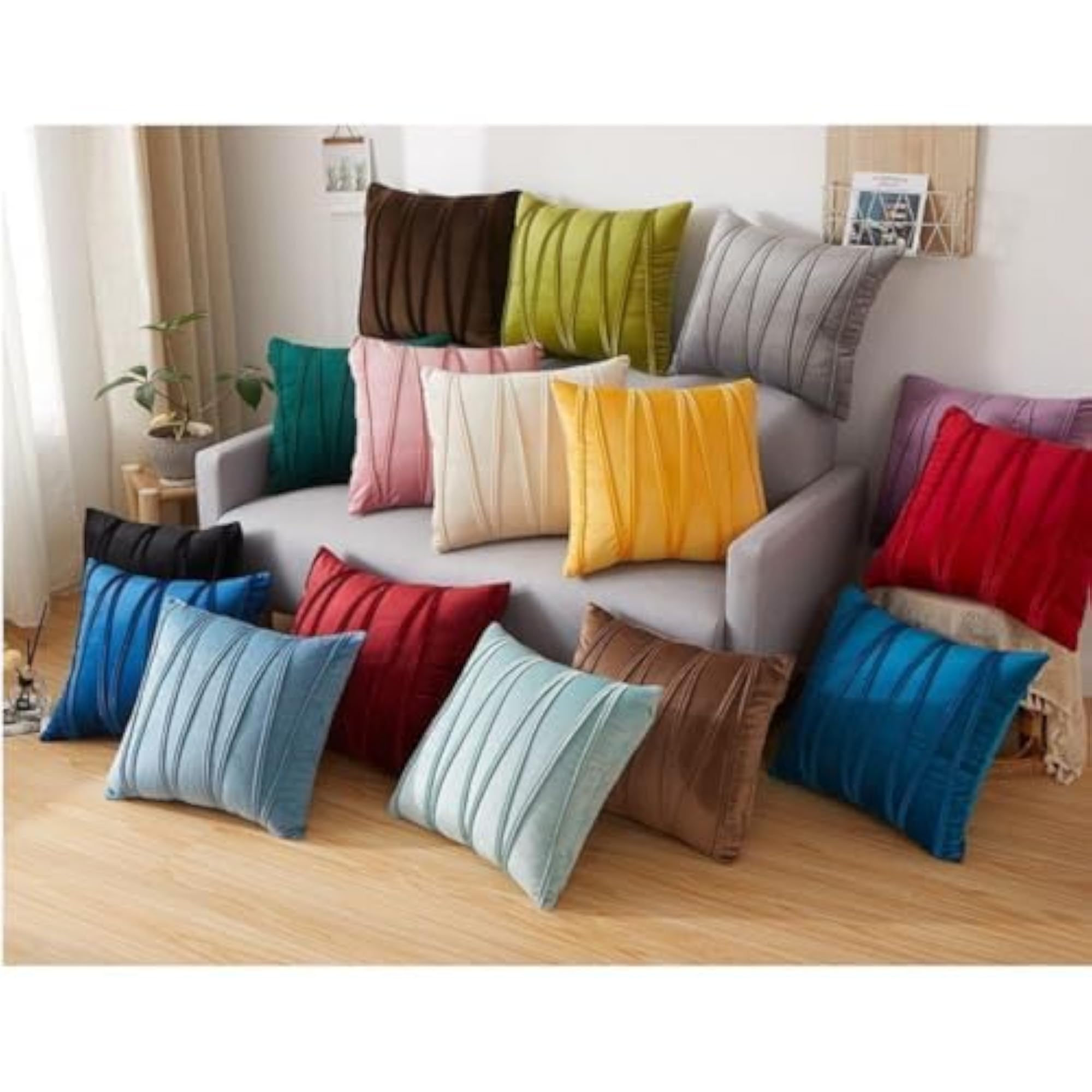 Decorative Striped Throw Pillow Covers, Soft Velvet Cushion Case