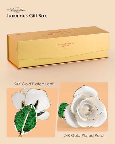 Image of 24K Gold Dipped Preserved Real Rose, Deluxe Keepsake, White