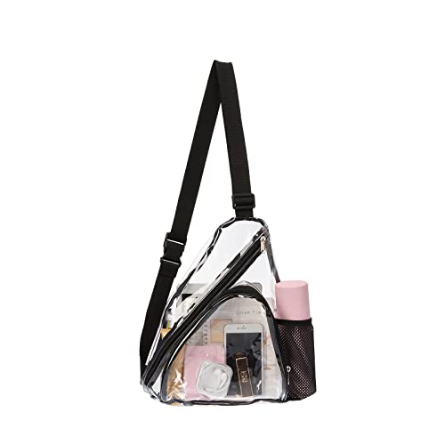Haoguagua Clear Sling Bag, Small Pvc Crossbody Backpack Stadium Approved, Transparent Chest Daypack For Stadium, Concerts, Work (Black) #TOP22