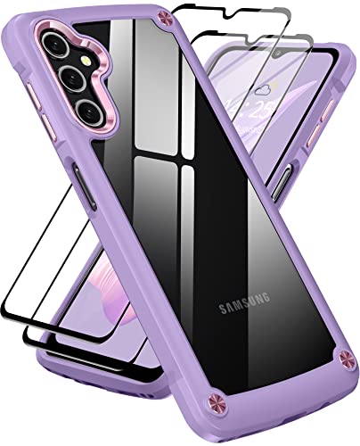 Oterkin for Samsung A14 Case,[Not Yellowing] Crystal Clear Samsung A14 Phone Case with 2×[9H Screen Protector][Built in 4 Airbags] Military Shockproof Case for Samsung A14 5G（Not for A14 4G）
