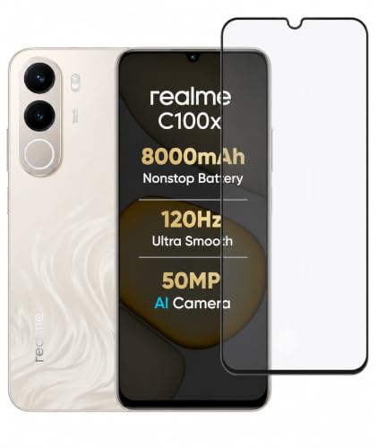 Image of Military-Grade Tempered Glass Screen Protector Compatible for Realme C100x / C100i / C100 with Edge to Edge Coverage and Easy Self-Installation Kit (Realme C100x)