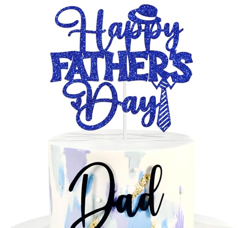 Happy Father's Day Cake Topper,Feliz Dia Papa, Best Dad Ever, Father's Day/Birthday Party Decorations Supplies, Blue Glitter