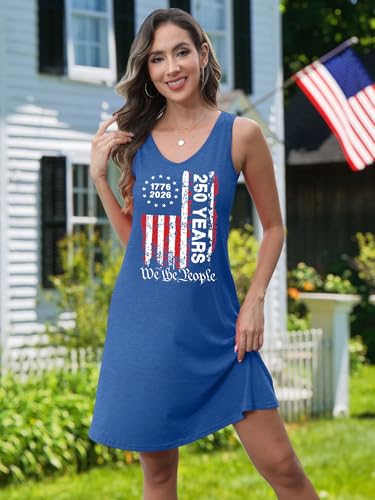 Image of NEWWEN American Flag Dress Women 4th of July Sleeveless Tank Dress 250 Anniversary USA Patriotic Summer Sundress