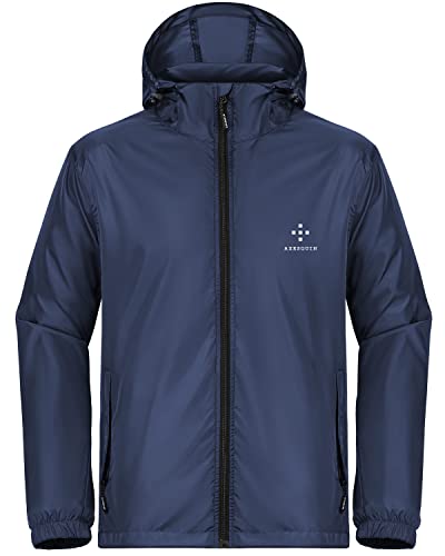 AXESQUIN Herren Windbreaker Jacken Leicht mit Kapuze Packbar Winddicht Softshell Aktiv Mantel Outdoor Wandern Reisen, navy, Small Cover