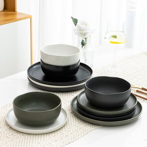 AmorArc Stoneware Dinnerware Sets for 4,12Pcs Ceramic Plates and Bowls Sets by AmorArc - Used condition - Image 2