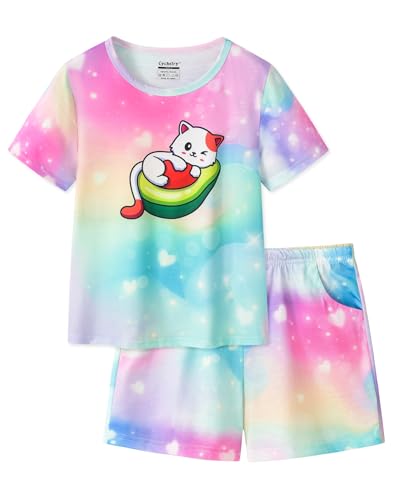 CYCHELRY Tie Dye Bunny Pajamas for Tween Girls Short Sleeve Big Kids PJS Sets Matching Clothes Size 6-16
