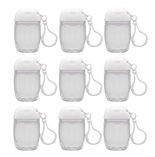 10 Pcs 1Oz 30ml Clear Empty Bottles Hand Sanitizer Travel Holder Hook Keychain Carriers White Flip Cap Reusable Portable Empty Bottle Refillable Cosmetic Container for Liquid Lotions Creams