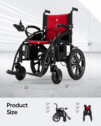 Electric Wheelchair for Adults,500W Dual Motors Powerful, 16 Inch Big Wheels, All Terrain Power Wheelchair, Compact Portable Motorized Wheelchair for Seniors, Long Travel Range