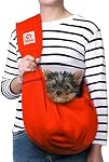 Tomkas Small Dog Sling Carrier - Zipper Pocket & Adjustable Strap - for 3-10 lbs Pets(Red)