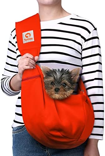 TOMKAS Dog Sling Carrier for Small Dogs Puppy Carrier for Small Dogs (Red, Adjustable Strap & Zipper Pocket)