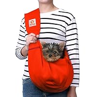 Tomkas Small Dog Cat Sling Carrier Puppy Purse Travel Wrap Soft Crossbody Pet Bag (Red, M - Zip Pocket & Adjust Strap)