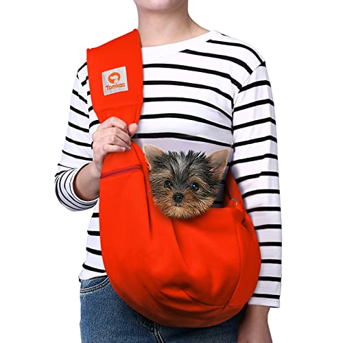 Image of TOMKAS Small Dog Cat Carrier Sling Hands-Free Pet Puppy Outdoor Travel Bag Tote Reversible (Red)