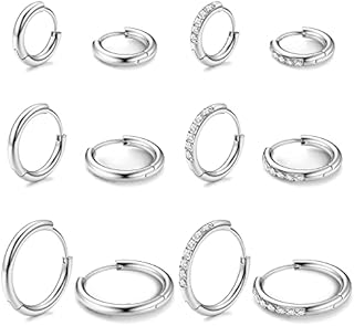 MILACOLATO 6 Pairs Small Huggie Hoop Earrings for Women Stainless Steel Tiny CZ Cartilage Hoop Hinged Earrings Silver Gold Hoop Ear Piercing Hypoallergenic Sleeper Earrings for Girls 8MM 10MM 12MM