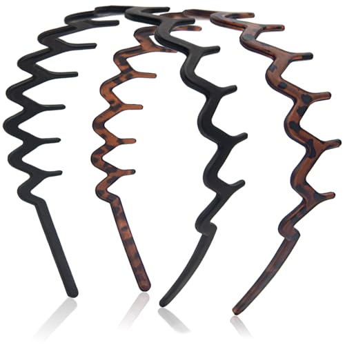 Dresyu Zig Zag Headbands for Women Men Non-slip Plastic Wavy Headband with Teeth Comb Hairbands Classic 90s Hair Accessories 2pcs