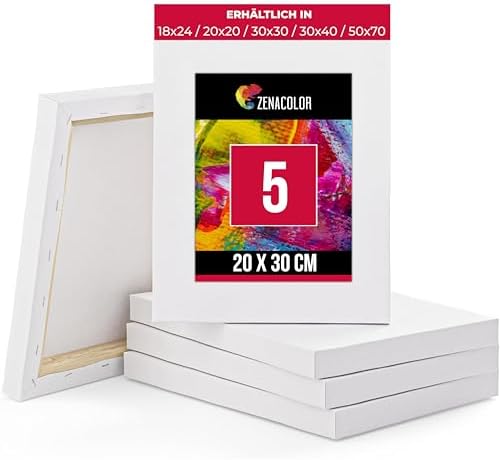 Zenacolor - Leinwand zum Bemalen 20x30 cm - Canvas Set 5 teilig | Weiße Künstler-Leinwände auf Keilrahmen · 100 % säurefreie Baumwolle · ideal für Acryl, Öl, Gouache und Aquarell