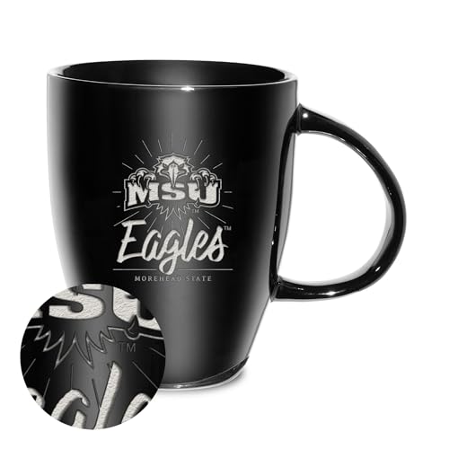 Rico Industries NCAA Morehead State Eagles Sunburst Black 18oz Laser Engraved Ceramic Lustre Mug