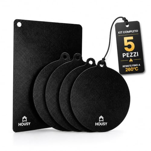 HOUSY Protezione Piano Induzione Antigraffio e Resistente al Calore - Set Tappetini Sottopentola e Copri Piano Induzione in Fibra di Vetro Lavabile e Sicura per la Cucina (5 Pezzi)
