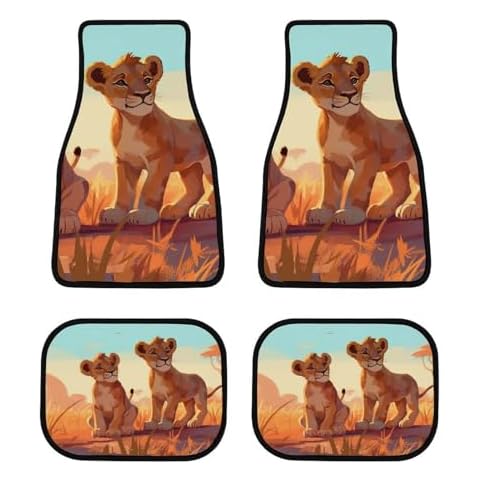 VAGGUT Lion Carpet Floor Mats for Car SUV & Truck, Ferocious Animal 4 Pieces Car Flannel Floor Mats Full Set, Universal Car Accessories for Automotive, All Weather Mats for Most Cars, style-4 Cover